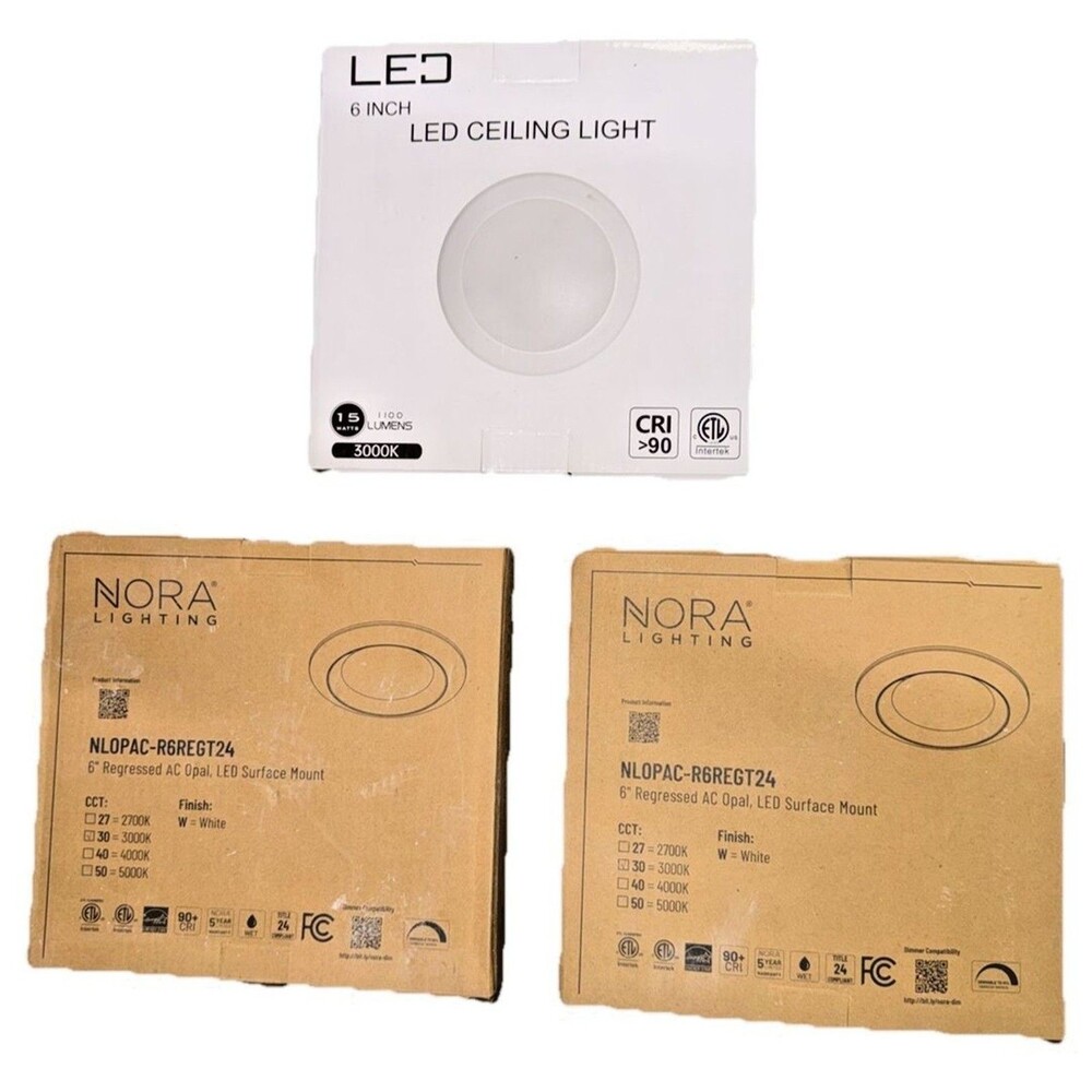 Nora Lighting 3-Pack 6” LED Flush Mount Ceiling Lights 3000K White Dimmable